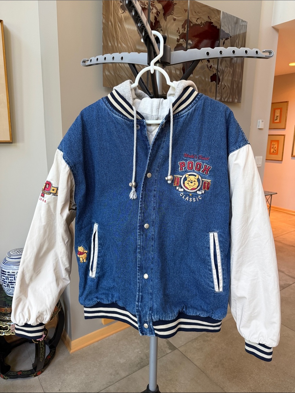 Vintage 90s Disney Winnie the Pooh Classic Denim & Tan Varsity Jacket men’s L